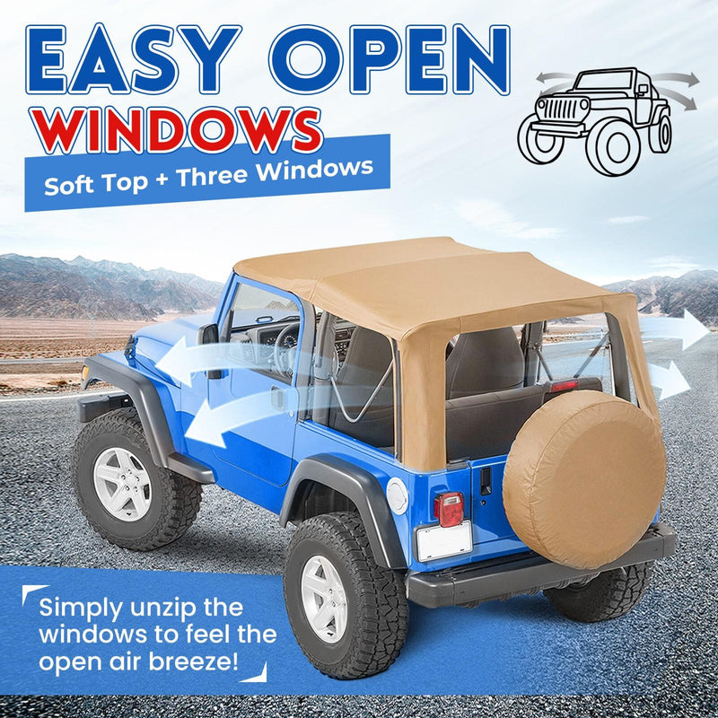 DURAFORCE For Jeep Wrangler TJ Soft top Replacement, 1997-2006, Tinted Windows