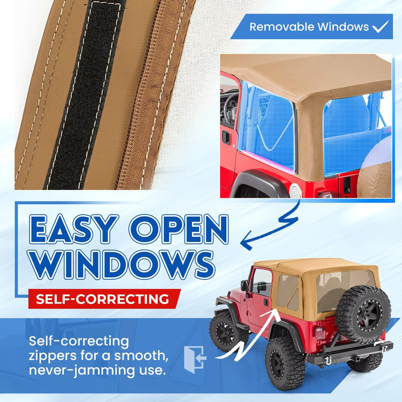 DURAFORCE For Jeep Wrangler TJ Soft top Replacement, 1997-2006, Tinted Windows