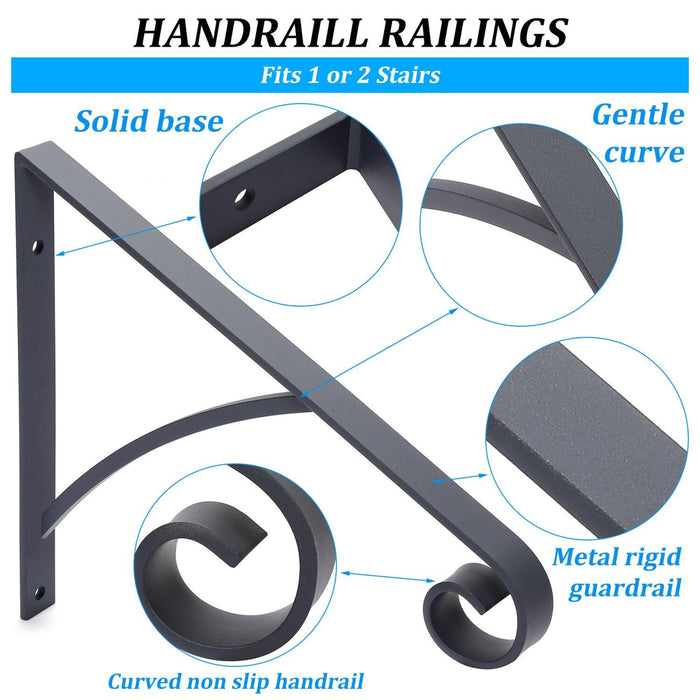 DURAFORCE Steel Grab Rail Handrail Railing for 1-2 Steps Wall Mount Hand Rail Bar