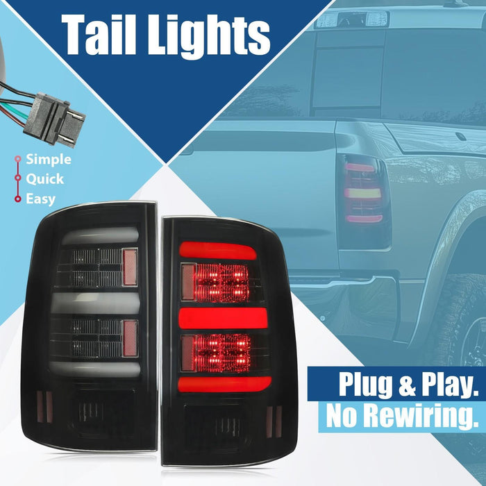 DURAFORCE Brake Lamps Tail Lights LED Bar Tinted For 2009-2018 Dodge Ram 1500 2500 3500