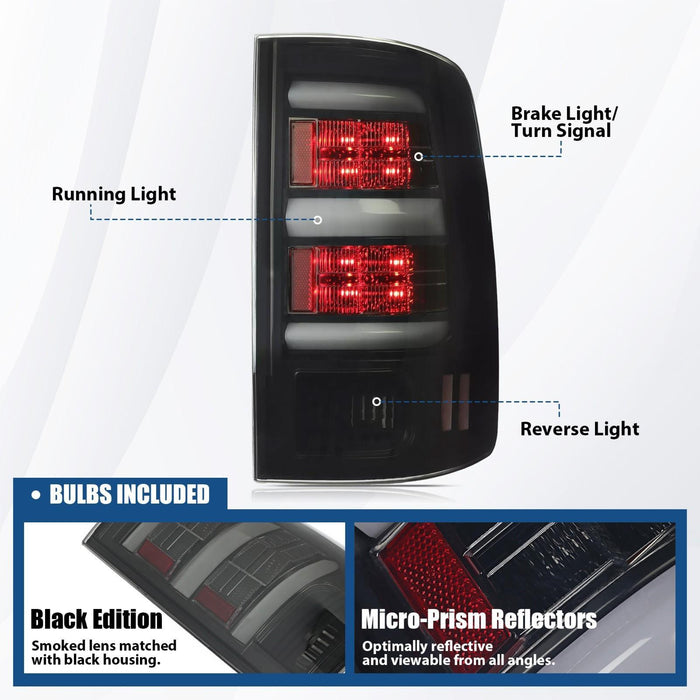 DURAFORCE Brake Lamps Tail Lights LED Bar Tinted For 2009-2018 Dodge Ram 1500 2500 3500