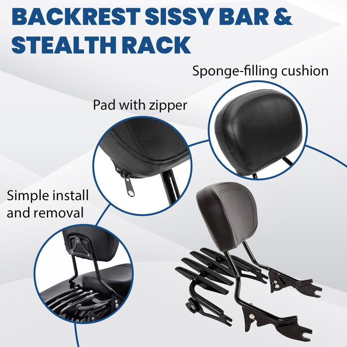 DURAFORCE Backrest Sissy Bar Stealth Luggage Rack For 09-25 Harley Davidson Street Glide