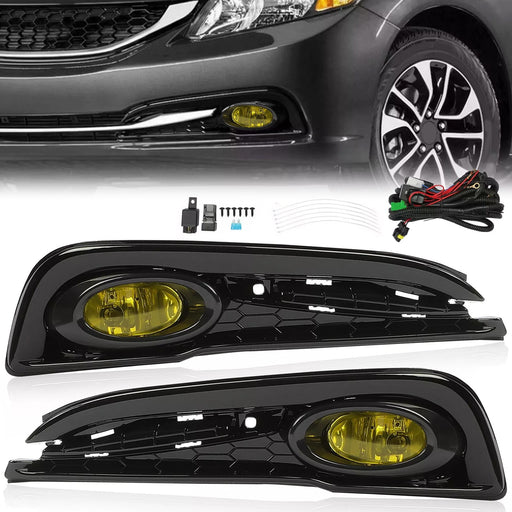 DURAFORCE For 2013-2015 Honda Civic Sedan 4-Door Front Yellow Fog Lights Lamps w/ Switch