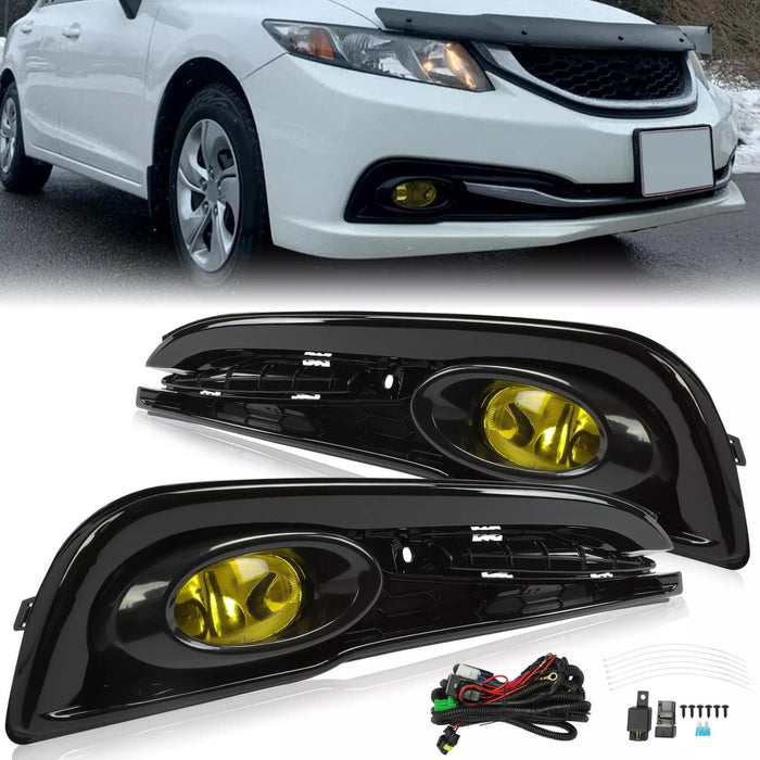 DURAFORCE For 2013-2015 Honda Civic Sedan 4-Door Front Yellow Fog Lights Lamps w/ Switch