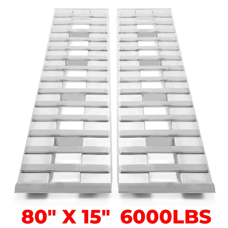 DURAFORCE 80"×15" Aluminum Ramps 2 Pcs 6000Lbs Car Trailer Truck Hook End Knife 1 Pair