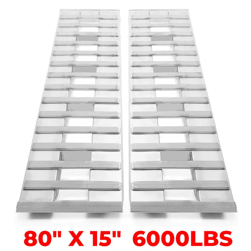 DURAFORCE 80"×15" Aluminum Ramps 2 Pcs 6000Lbs Car Trailer Truck Hook End Knife 1 Pair