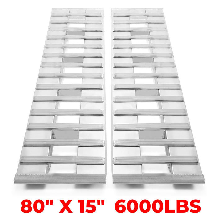 DURAFORCE 80"×15" Aluminum Ramps 2 Pcs 6000Lbs Car Trailer Truck Hook End Knife 1 Pair