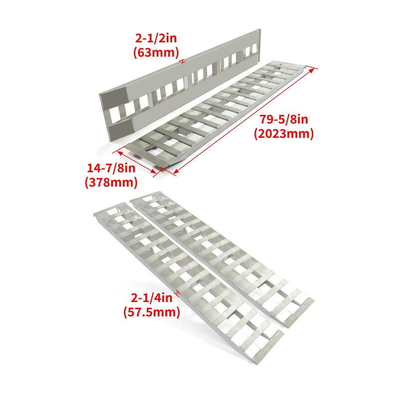 DURAFORCE 80"×15" Aluminum Ramps 2 Pcs 6000Lbs Car Trailer Truck Hook End Knife 1 Pair