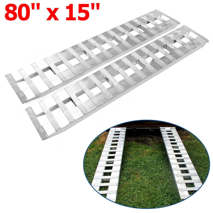 DURAFORCE 80"×15" Aluminum Ramps 2 Pcs 6000Lbs Car Trailer Truck Hook End Knife 1 Pair