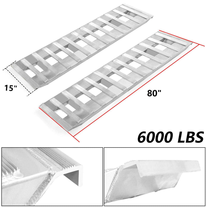 DURAFORCE 80"×15" Aluminum Ramps 2 Pcs 6000Lbs Car Trailer Truck Hook End Knife 1 Pair