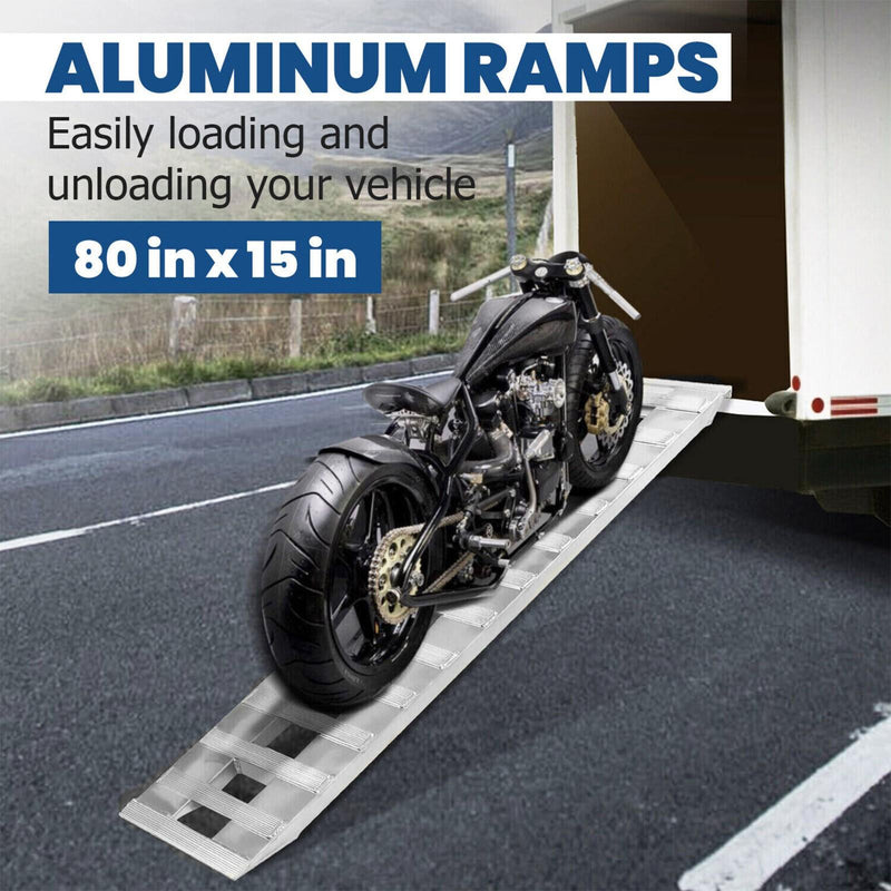 DURAFORCE 80"×15" Aluminum Ramps 2 Pcs 6000Lbs Car Trailer Truck Hook End Knife 1 Pair