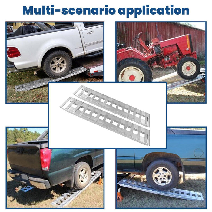 DURAFORCE 80"×15" Aluminum Ramps 2 Pcs 6000Lbs Car Trailer Truck Hook End Knife 1 Pair