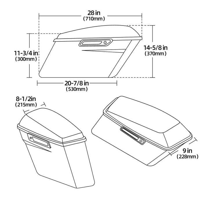 DURAFORCE Vivid Black Hard Saddlebag Bags For Harley Davidson Road Street Glide 1994-2013