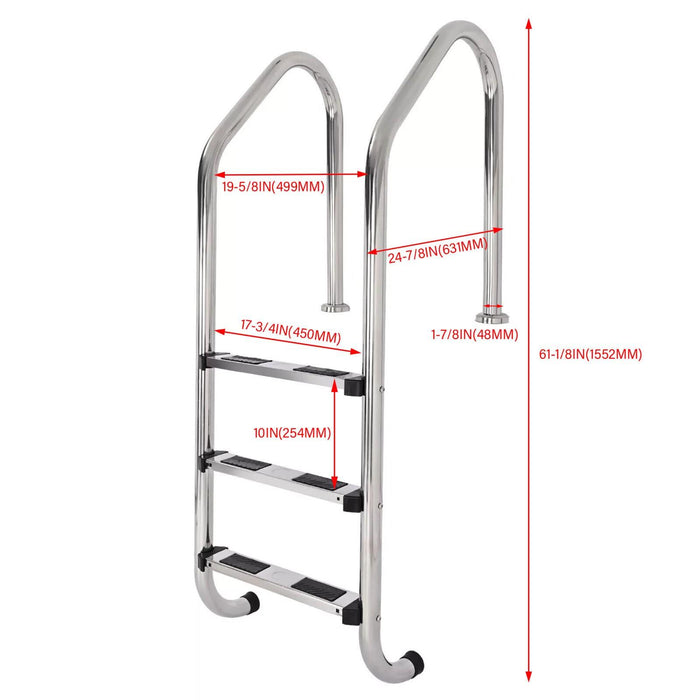 DURAFORCE 3 Non-Slip Step Ladder 304 Stainless Steel Ladder for Swimming Pool In-Ground