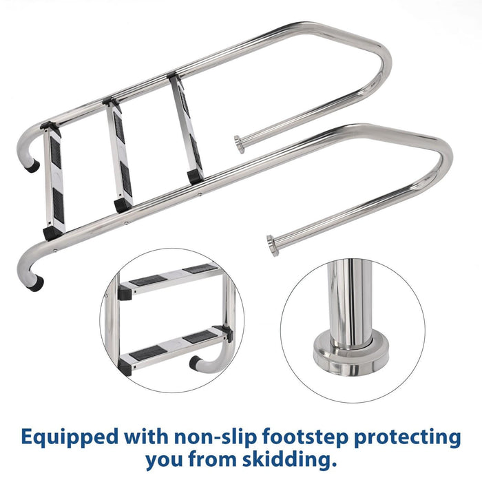 DURAFORCE 3 Non-Slip Step Ladder 304 Stainless Steel Ladder for Swimming Pool In-Ground