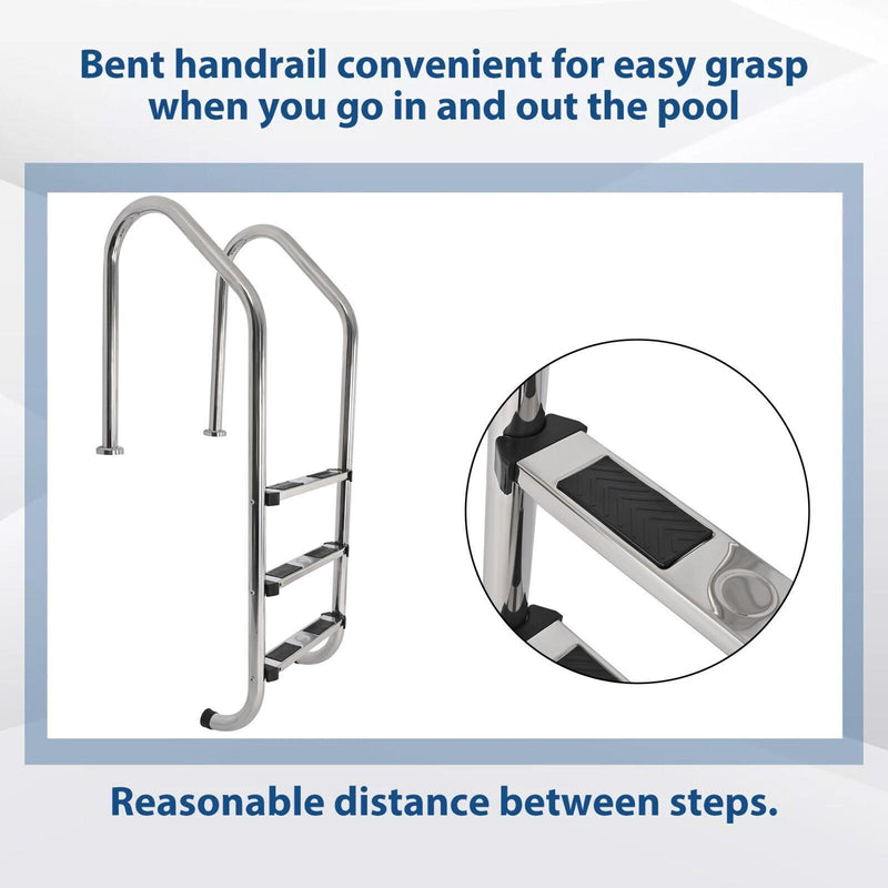 DURAFORCE 3 Non-Slip Step Ladder 304 Stainless Steel Ladder for Swimming Pool In-Ground