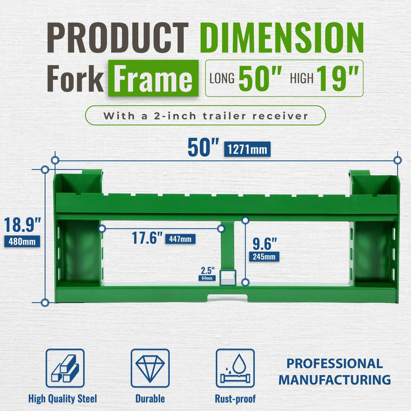DURAFORCE Pallet Fork Frame Attachments 50" Fits John Deere 200 Skid Steer Loaders 4000lbs