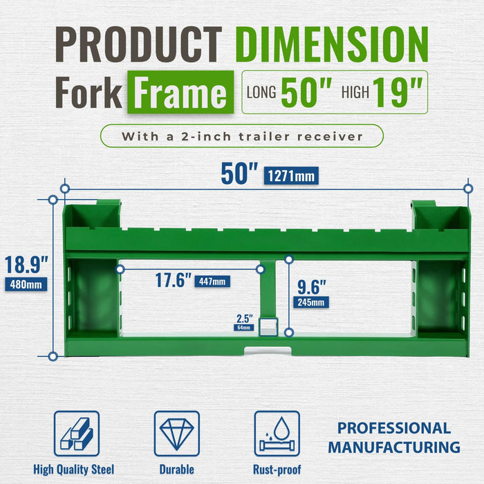 DURAFORCE Pallet Fork Frame Attachments 50" Fits John Deere 200 Skid Steer Loaders 4000lbs