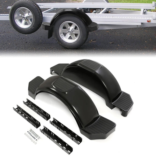 DURAFORCE Glossy Black 2 SINGLE AXLE TRAILER FENDERS FOR 13" WHEELS TIRES SKIRT BOAT PAIR