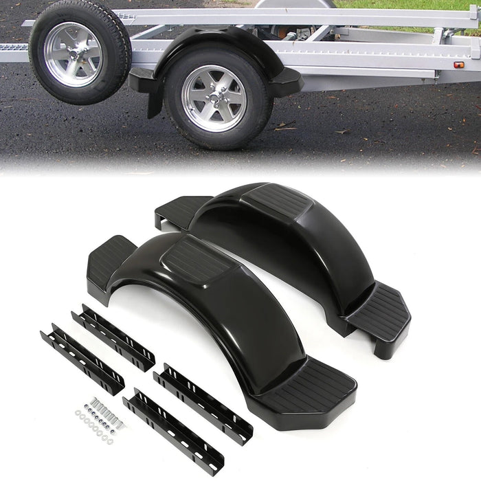 DURAFORCE Glossy Black 2 SINGLE AXLE TRAILER FENDERS FOR 13" WHEELS TIRES SKIRT BOAT PAIR