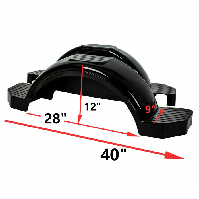 DURAFORCE Glossy Black 2 SINGLE AXLE TRAILER FENDERS FOR 13" WHEELS TIRES SKIRT BOAT PAIR