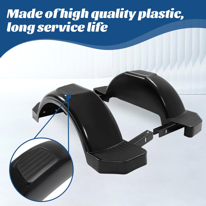 DURAFORCE Glossy Black 2 SINGLE AXLE TRAILER FENDERS FOR 13" WHEELS TIRES SKIRT BOAT PAIR