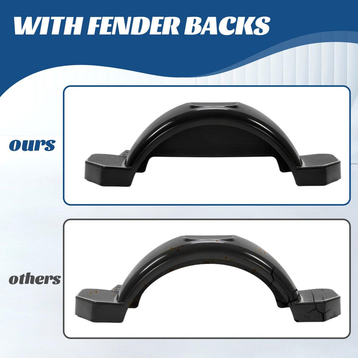 DURAFORCE Glossy Black 2 SINGLE AXLE TRAILER FENDERS FOR 13" WHEELS TIRES SKIRT BOAT PAIR