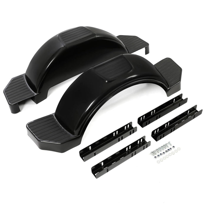 DURAFORCE Glossy Black 2 SINGLE AXLE TRAILER FENDERS FOR 13" WHEELS TIRES SKIRT BOAT PAIR