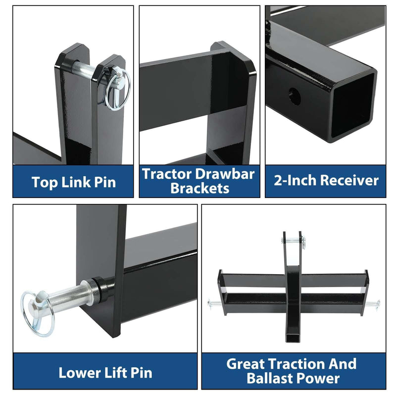 DURAFORCE 3 Point 2" Receiver Hitch Drawbar W/Suitcase Weight Bracket For CAT 1 Tractors