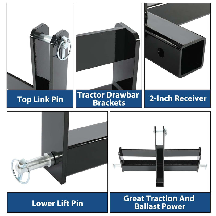 DURAFORCE 3 Point 2" Receiver Hitch Drawbar W/Suitcase Weight Bracket For CAT 1 Tractors