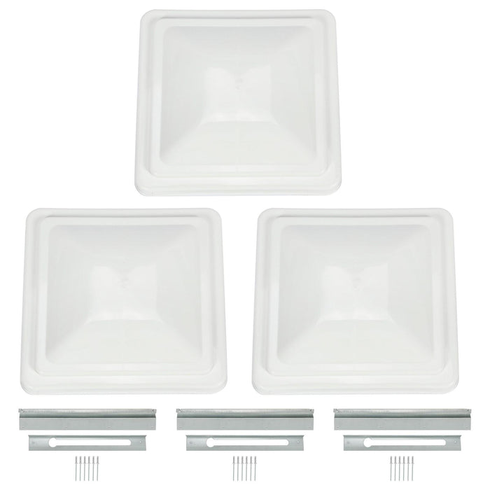 DURAFORCE 3 Pack RV Roof Vent Cover Lid White For Camper Trailer Air Ventline 14" X14"