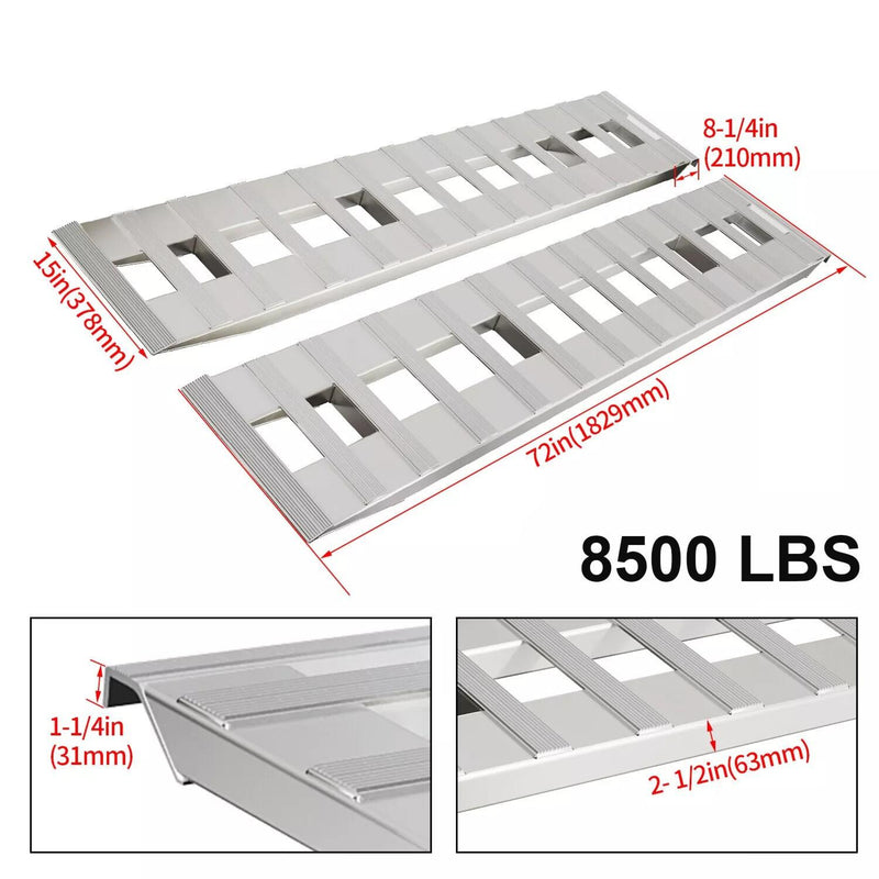 DURAFORCE 72" X 15" 8500 LBS ALUMINUM Hook Ramp CAR TRUCK TRAILER Auto Hauler Pair 6FT