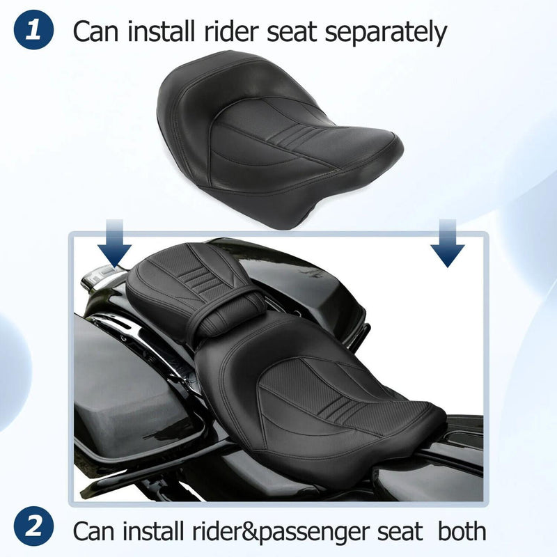 DURAFORCE Low-Profile Driver Passenger Seat Fit For Harley Touring Road Glide 2009-2023