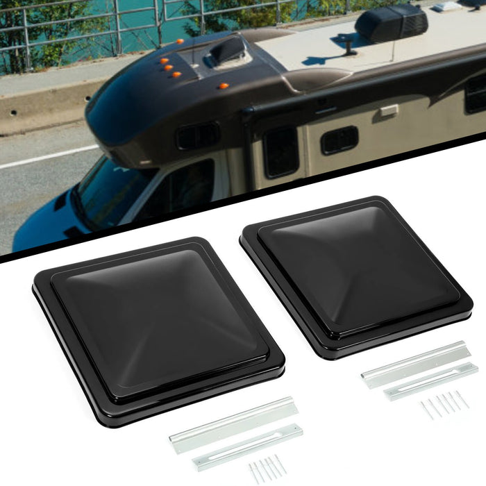 DURAFORCE 2PCS 14"X14" For RV Replacement Black Roof Vent Cover Camper Trailer Ventline