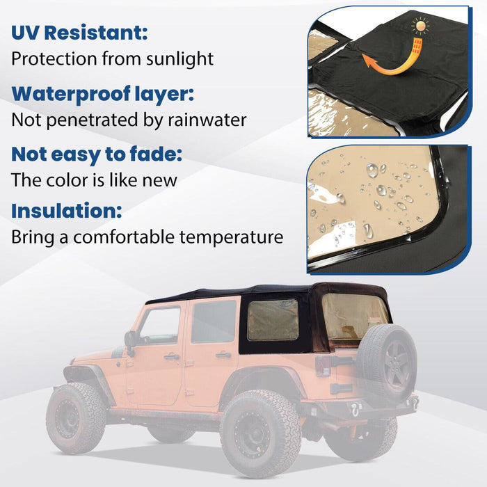 DURAFORCE Fits 2010-18 Jeep Wrangler JK Rubicon 4-Door Replacement Soft Top Tinted Windows