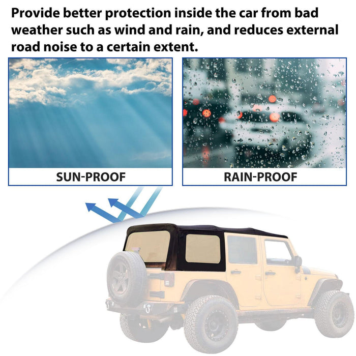 DURAFORCE Fits 2010-18 Jeep Wrangler JK Rubicon 4-Door Replacement Soft Top Tinted Windows