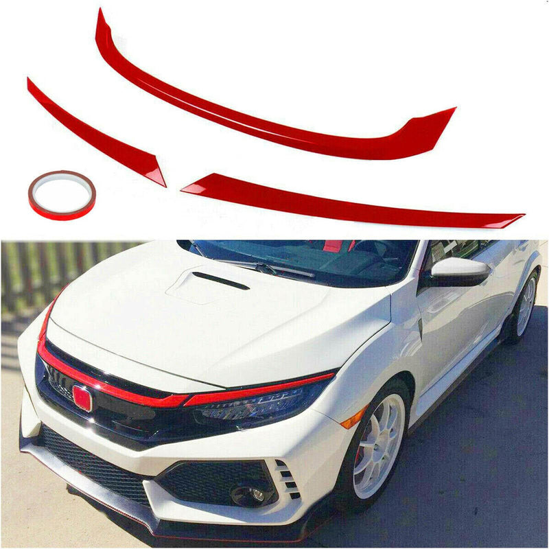 DURAFORCE FOR 2016-2021 HONDA CIVIC JDM GLOSSY RED ABS FRONT GRILL TRIM COVER GARNISH- 3PC