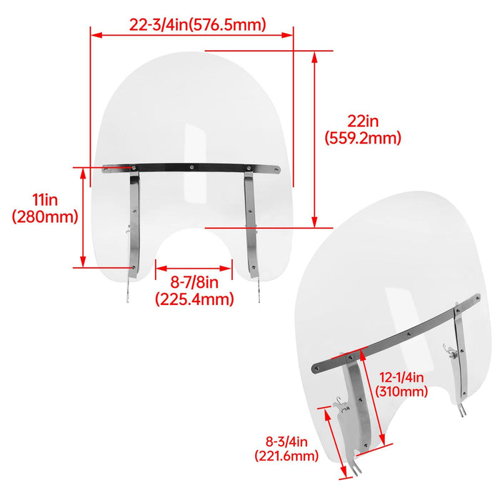 DURAFORCE 26" Clear Front Windscreen Windshield For Harley Softail Fatboy FLS FLST 2000-17