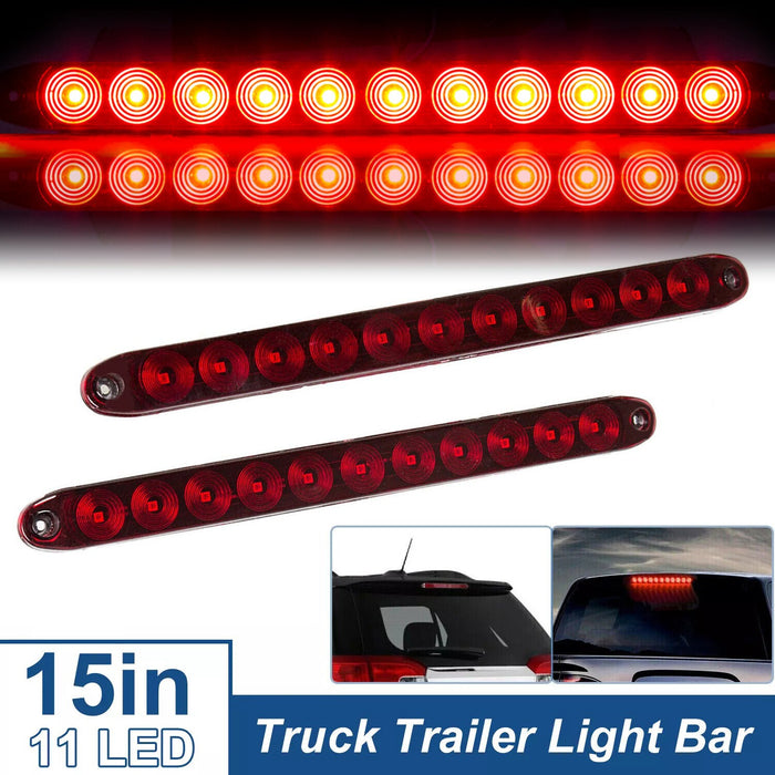 DURAFORCE 2PCS 15" Red Truck Trailer Light Bar 11 LED Stop Turn Tail Brake Lights Strip
