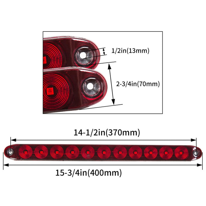 DURAFORCE 2PCS 15" Red Truck Trailer Light Bar 11 LED Stop Turn Tail Brake Lights Strip
