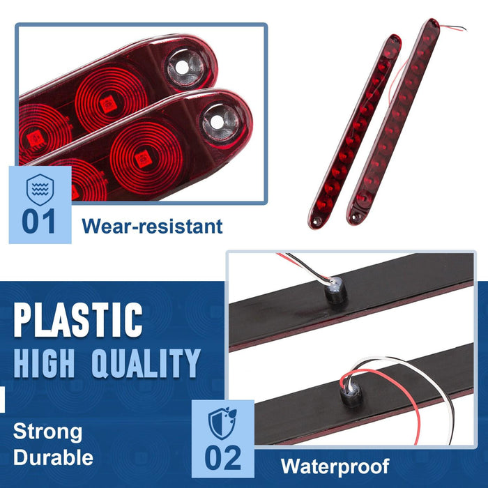 DURAFORCE 2PCS 15" Red Truck Trailer Light Bar 11 LED Stop Turn Tail Brake Lights Strip