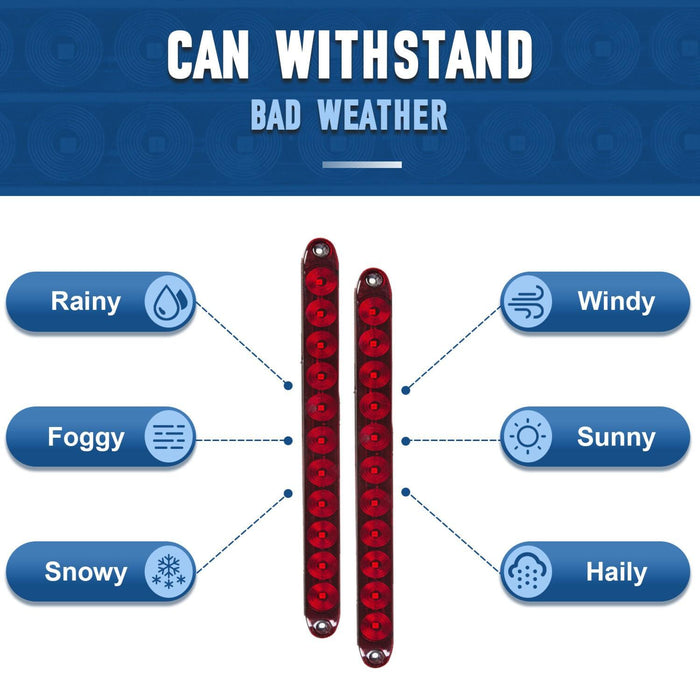 DURAFORCE 2PCS 15" Red Truck Trailer Light Bar 11 LED Stop Turn Tail Brake Lights Strip