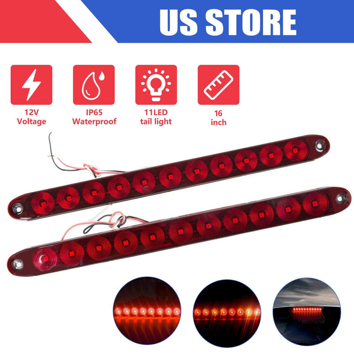 DURAFORCE 2PCS 15" Red Truck Trailer Light Bar 11 LED Stop Turn Tail Brake Lights Strip