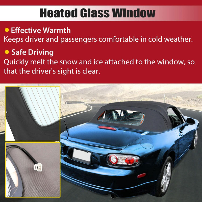 DURAFORCE Black Convertible Soft Top W/ Heated Glass Window For Mazda MX-5 Miata 2006-2014