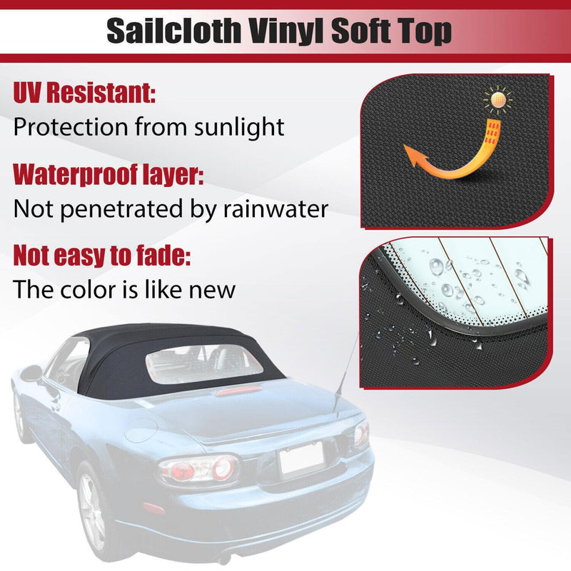 DURAFORCE Black Convertible Soft Top W/ Heated Glass Window For Mazda MX-5 Miata 2006-2014