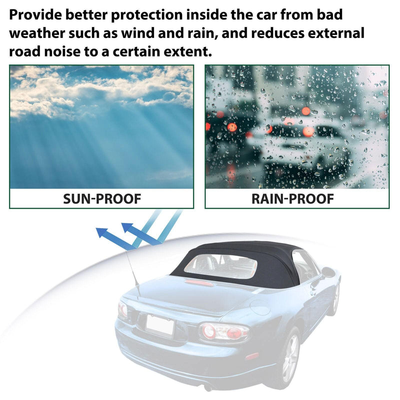 DURAFORCE Black Convertible Soft Top W/ Heated Glass Window For Mazda MX-5 Miata 2006-2014
