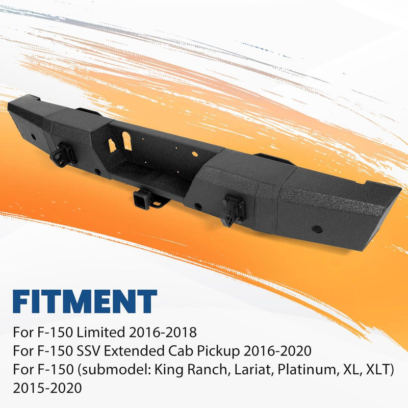DURAFORCE Rear Bumper Heavy Duty Steel For Ford F150 15-20 W/ TOW HITCH & Sensor Holes