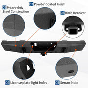DURAFORCE Rear Bumper Heavy Duty Steel For Ford F150 15-20 W/ TOW HITCH & Sensor Holes