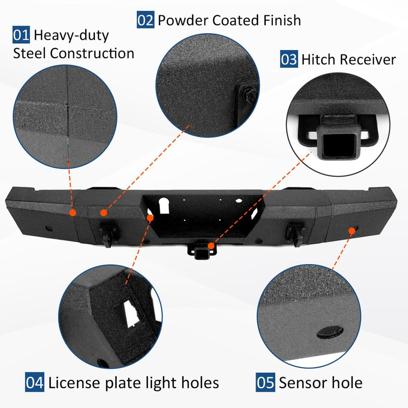 DURAFORCE Rear Bumper Heavy Duty Steel For Ford F150 15-20 W/ TOW HITCH & Sensor Holes