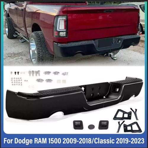 DURAFORCE Gloss Black Rear Bumper For 09-18 Dodge Ram 1500 w/Dual Exhaust w/o Sensor Holes